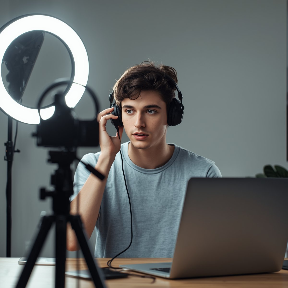 Lucid_Origin_A_young_content_creator_recording_a_product_revie_0